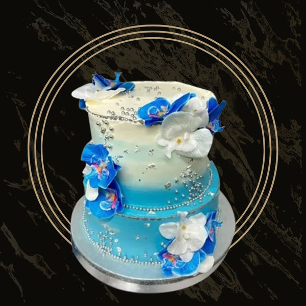 Classic Blue and White Celebration Cake